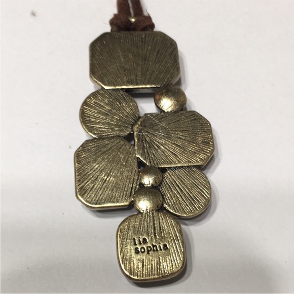 Lia Sophia Multi Stone Necklace on Brown Suede. - Picture 6 of 8